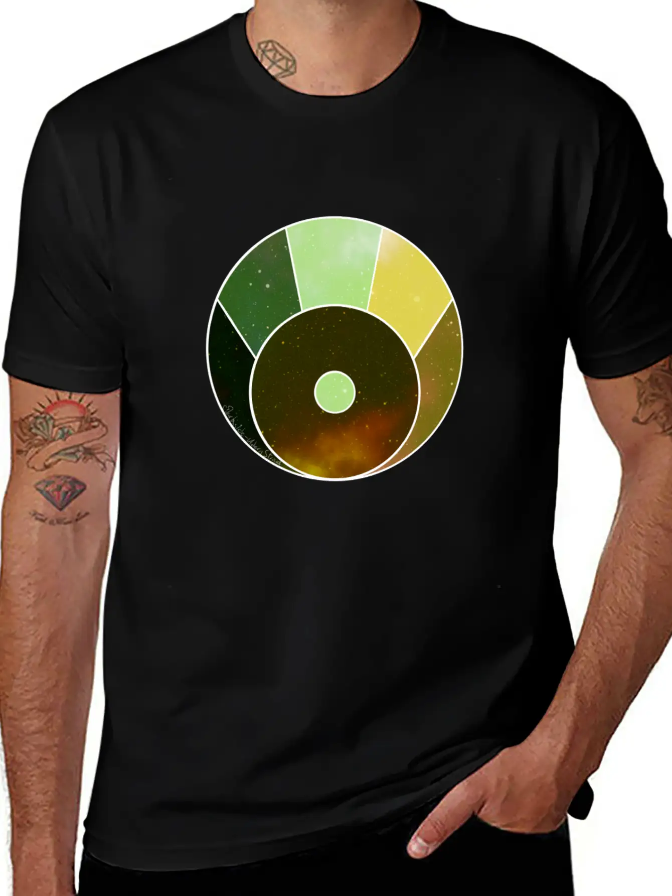 Crescent Moon Above (yellow And Green) Timeless Short Sleeve Tee – Comfy And Minimalist Design