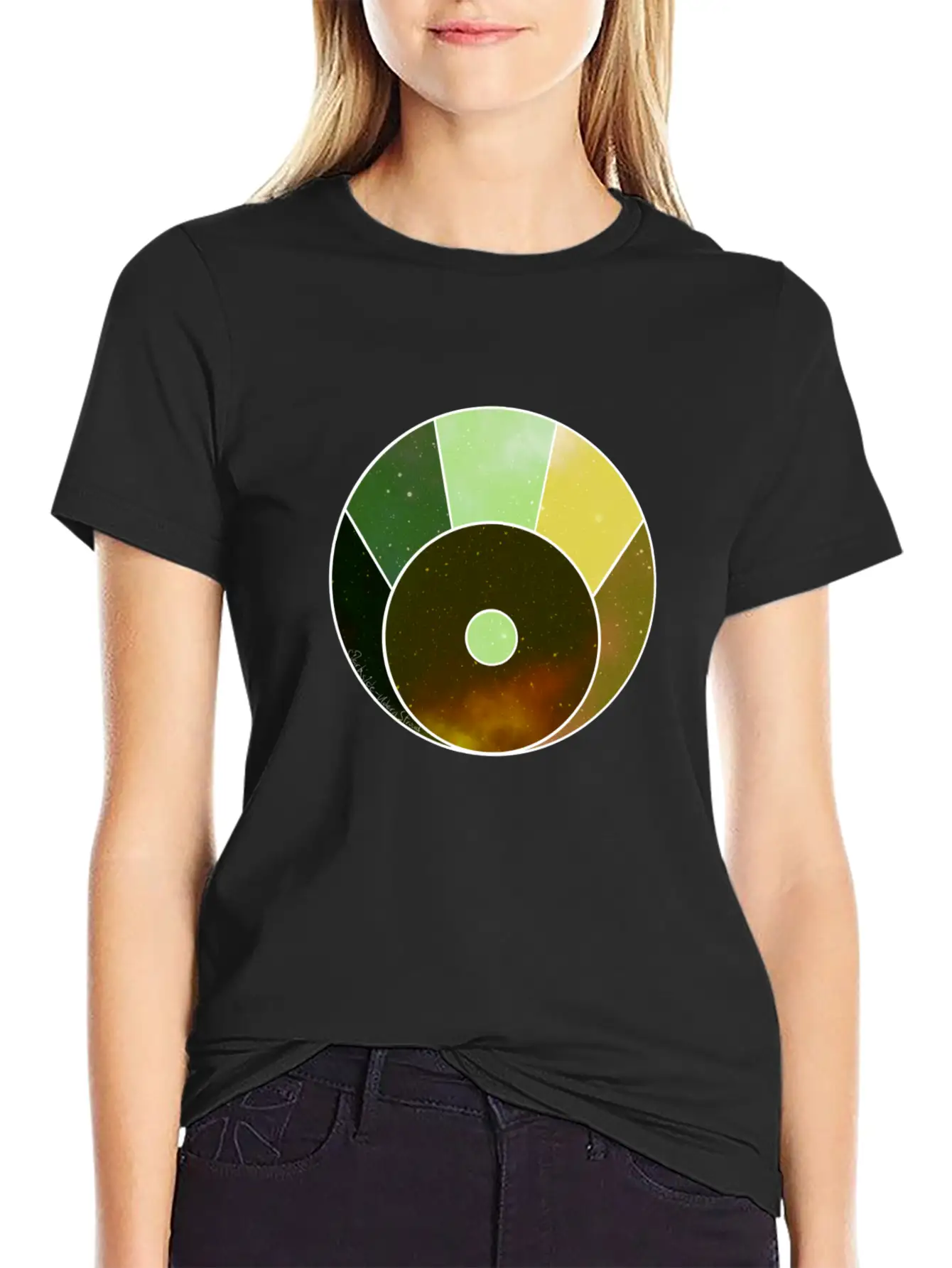 Crescent Moon Above (yellow And Green) Timeless Short Sleeve Tee – Comfy And Minimalist Design