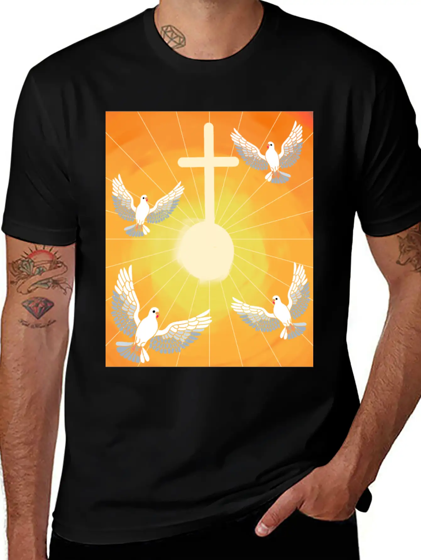 Cross Jesus God Dove Of Peace Sunlight Heaven Sky Classic Cotton Tee – Unisex Comfort For Any Season