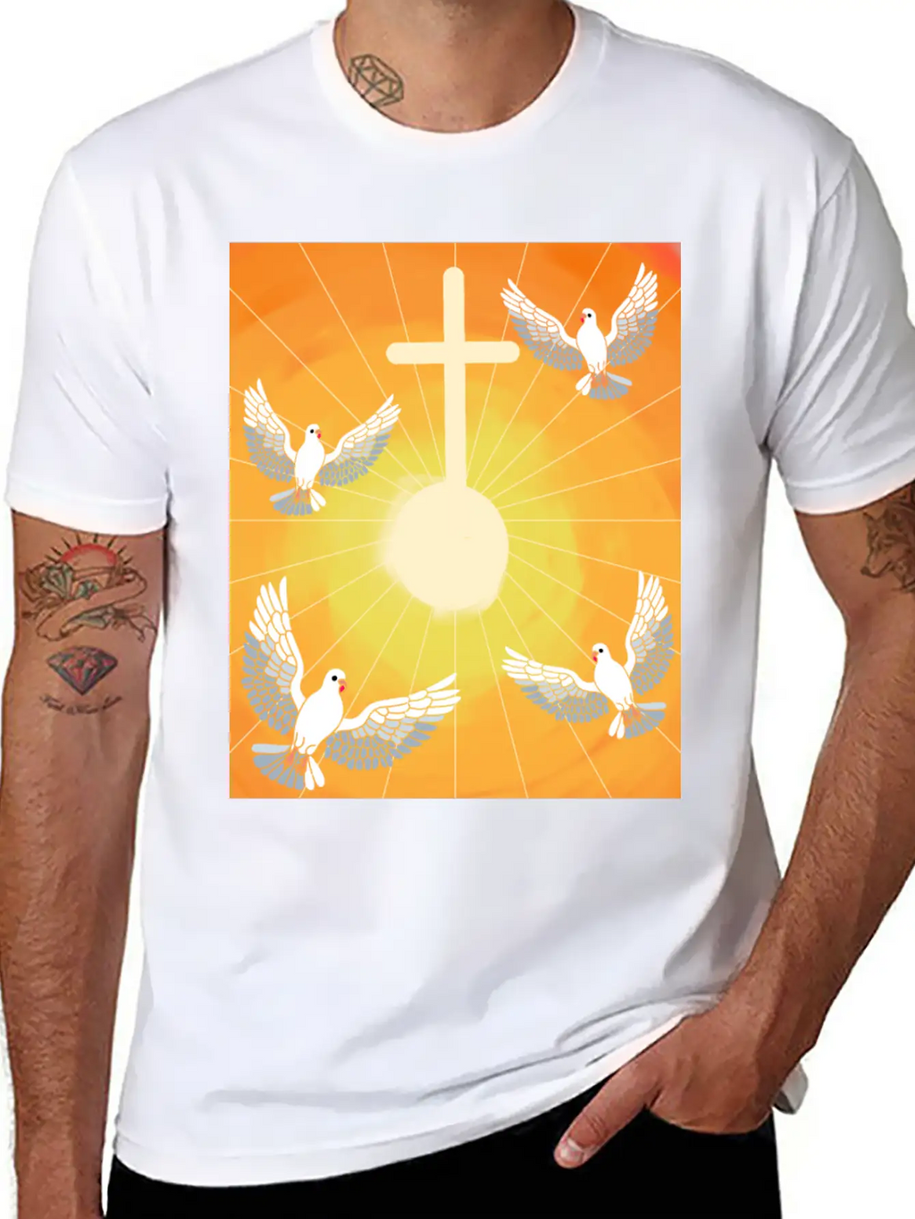 Cross Jesus God Dove Of Peace Sunlight Heaven Sky Classic Cotton Tee – Unisex Comfort For Any Season