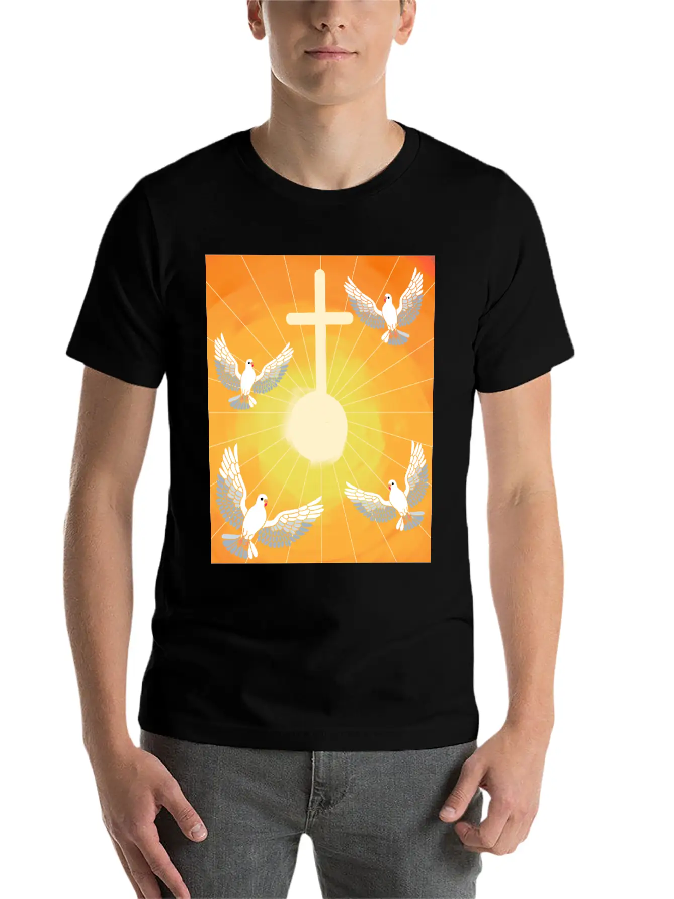 Cross Jesus God Dove Of Peace Sunlight Heaven Sky Classic Cotton Tee – Unisex Comfort For Any Season