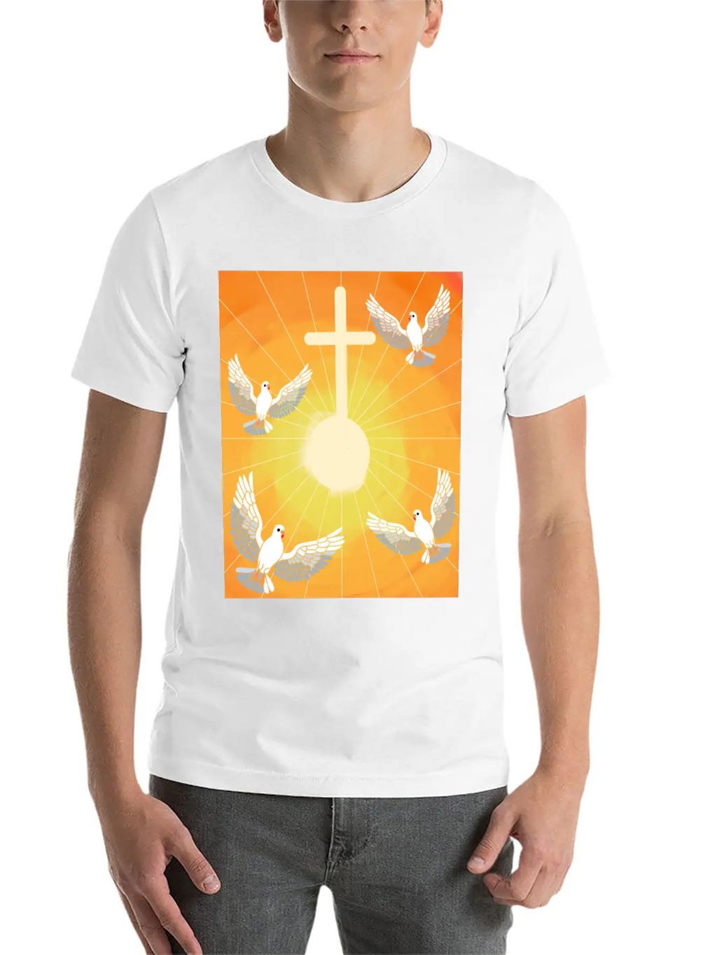 Cross Jesus God Dove Of Peace Sunlight Heaven Sky Classic Cotton Tee – Unisex Comfort For Any Season