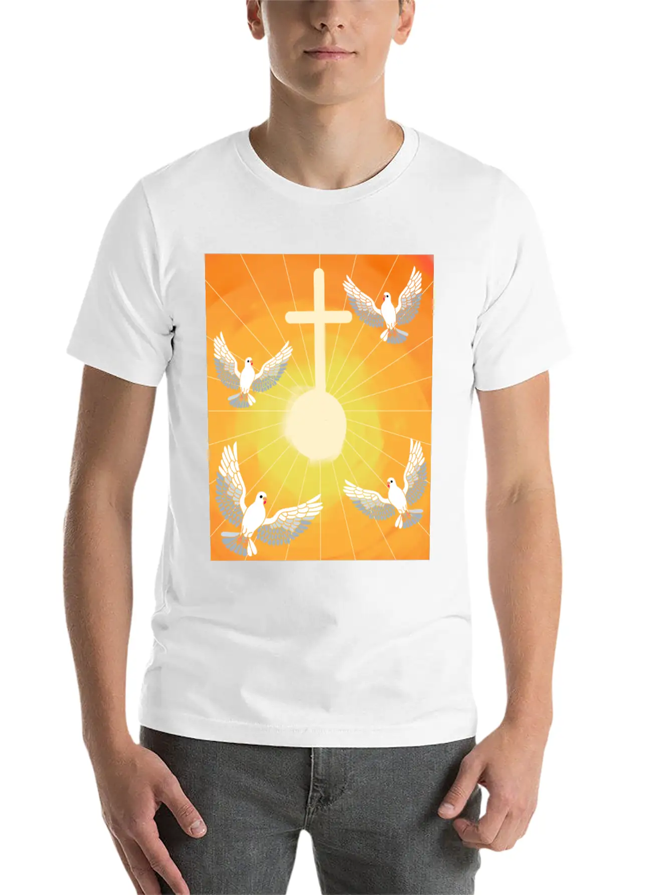 Cross Jesus God Dove Of Peace Sunlight Heaven Sky Classic Cotton Tee – Unisex Comfort For Any Season