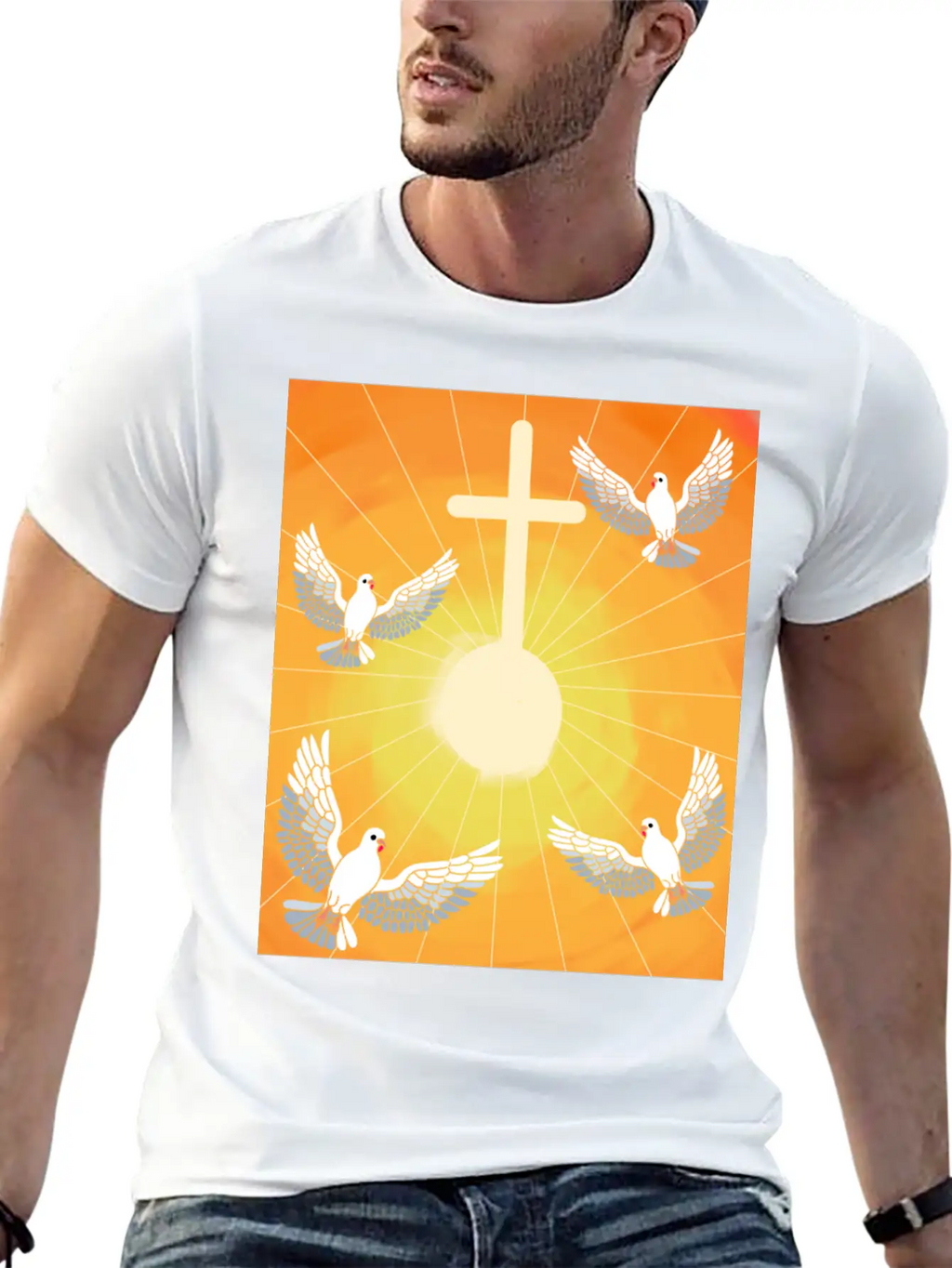 Cross Jesus God Dove Of Peace Sunlight Heaven Sky Classic Cotton Tee – Unisex Comfort For Any Season