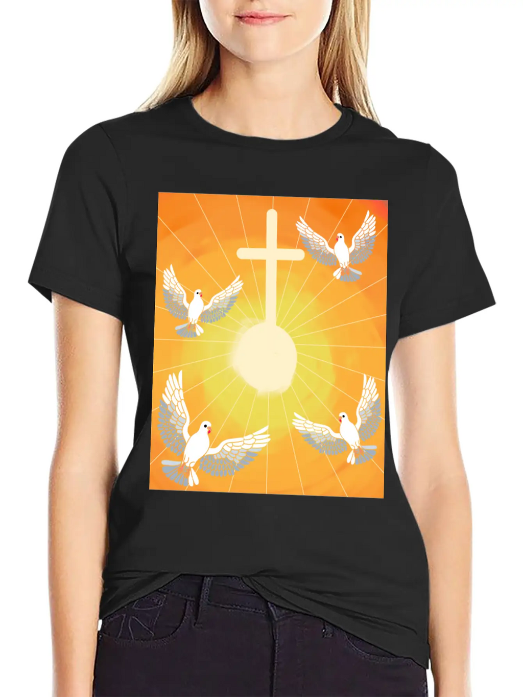 Cross Jesus God Dove Of Peace Sunlight Heaven Sky Classic Cotton Tee – Unisex Comfort For Any Season