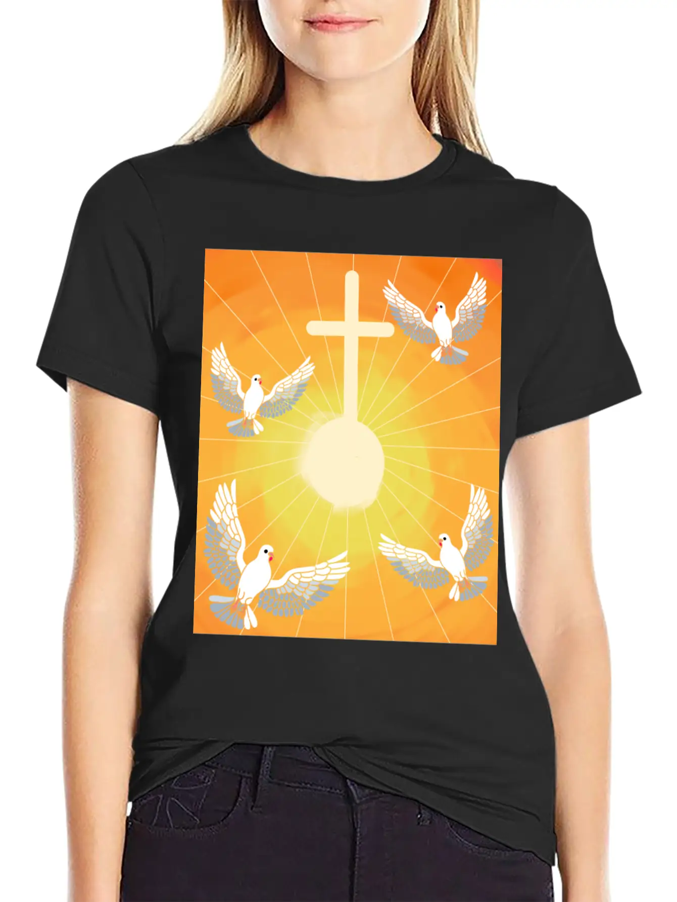 Cross Jesus God Dove Of Peace Sunlight Heaven Sky Classic Cotton Tee – Unisex Comfort For Any Season