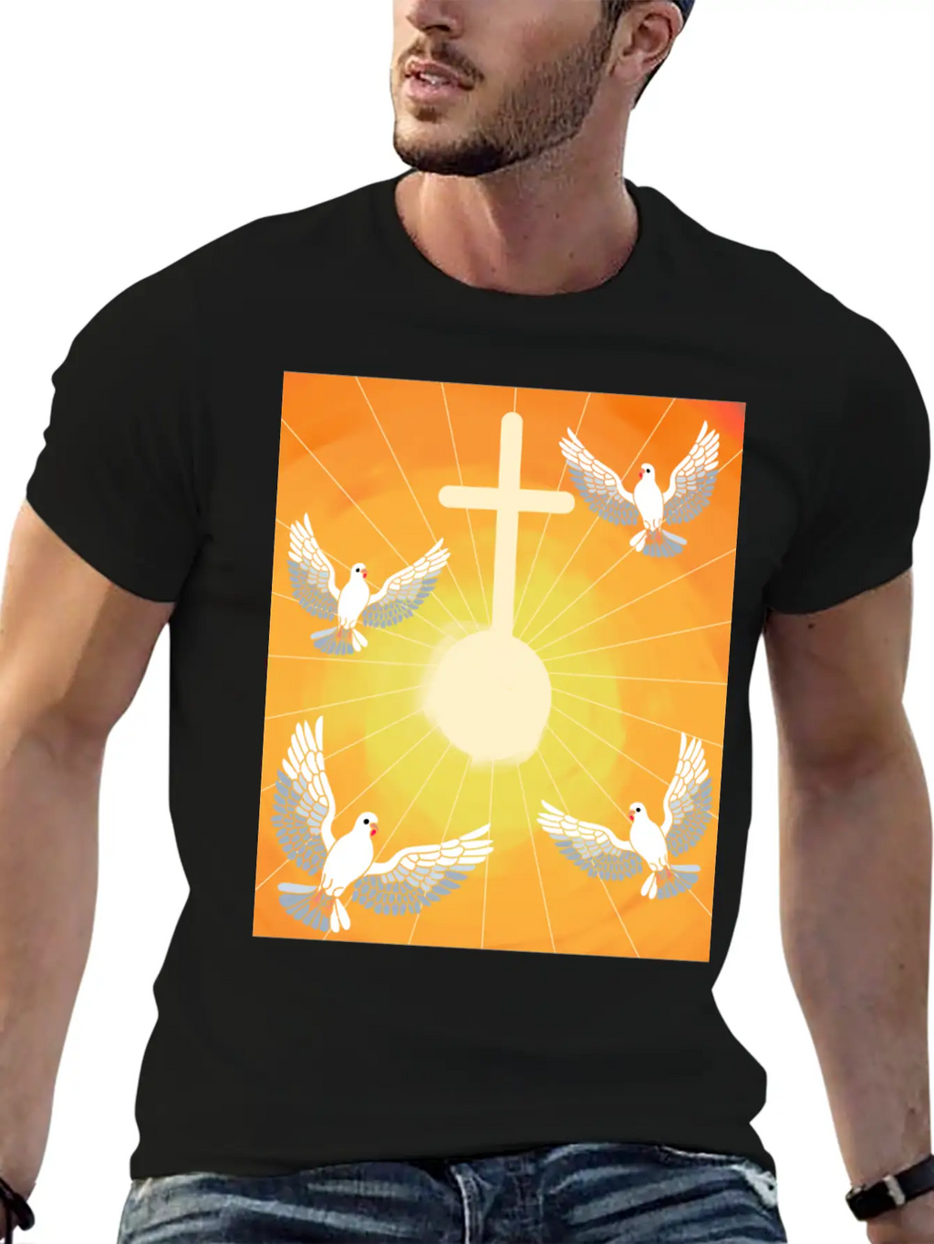 Cross Jesus God Dove Of Peace Sunlight Heaven Sky Classic Cotton Tee – Unisex Comfort For Any Season