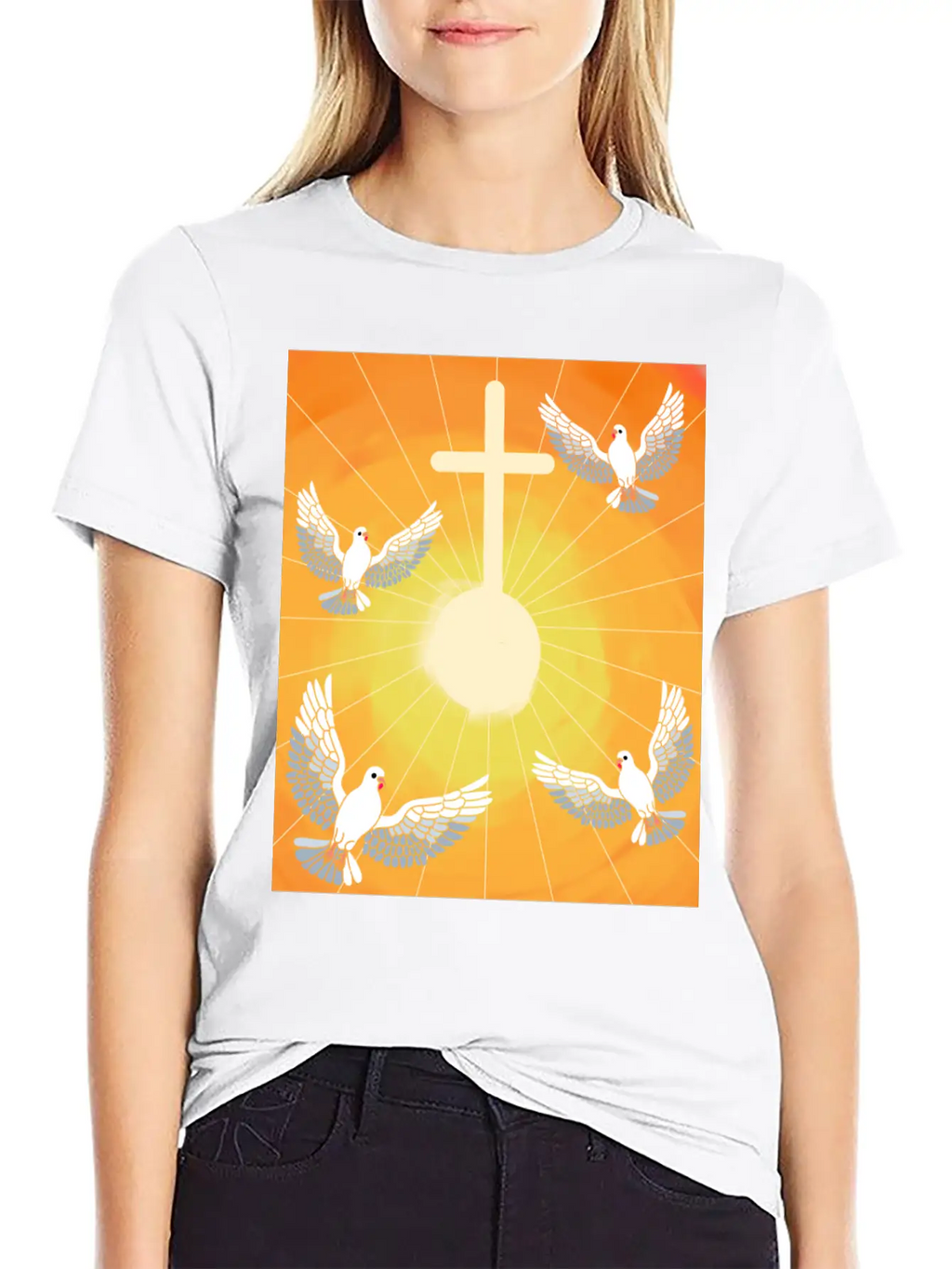 Cross Jesus God Dove Of Peace Sunlight Heaven Sky Classic Cotton Tee – Unisex Comfort For Any Season
