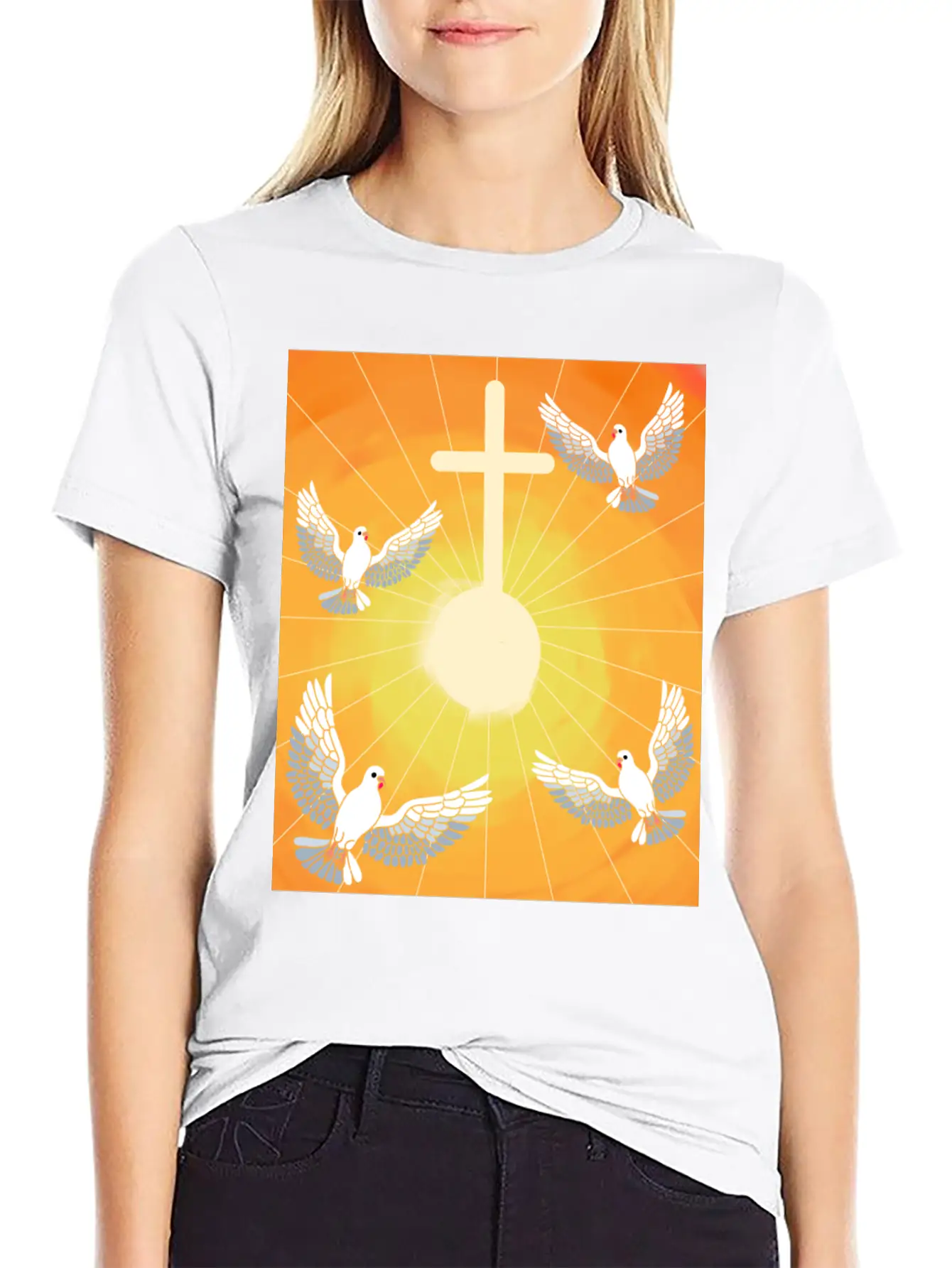 Cross Jesus God Dove Of Peace Sunlight Heaven Sky Classic Cotton Tee – Unisex Comfort For Any Season