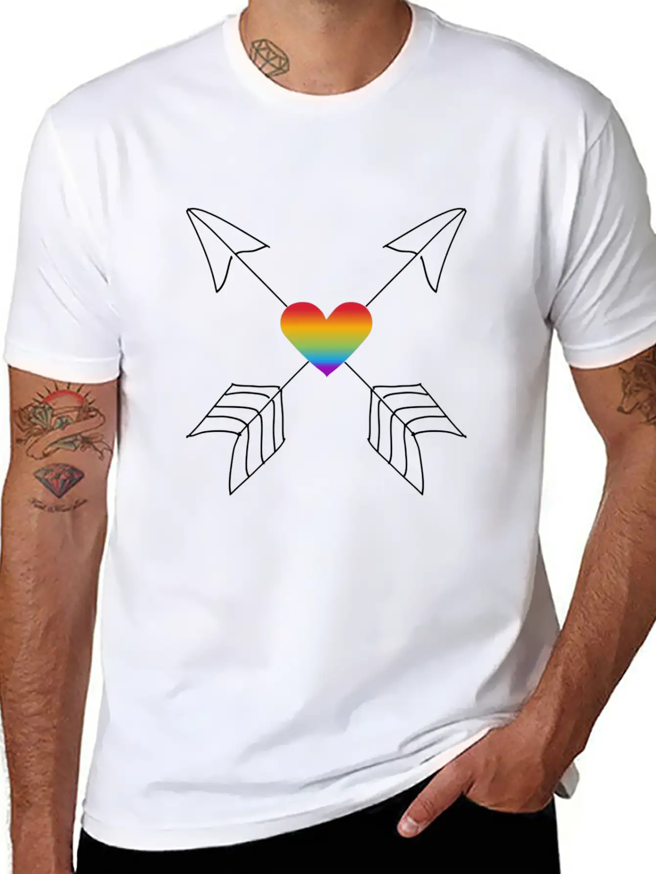 Crossed Arrows Gay Pride LGBTQI+ Hearts Relaxed Everyday Tee – Lightweight And Durable Cotton
