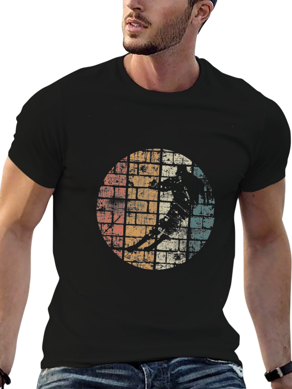 Retro Graphic T-Shirt - Distressed Skater Design