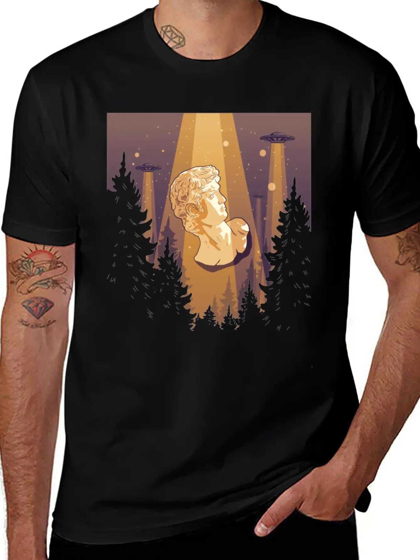 Cryptidcore Aesthetic David Statue UFO Classic Cotton Tee – Unisex Comfort For Any Season
