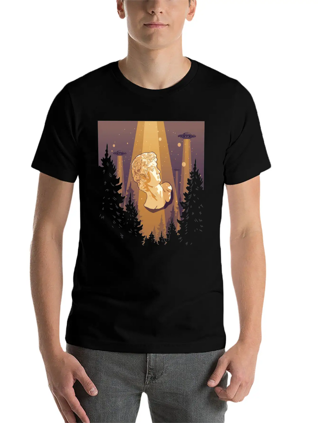 Cryptidcore Aesthetic David Statue UFO Classic Cotton Tee – Unisex Comfort For Any Season