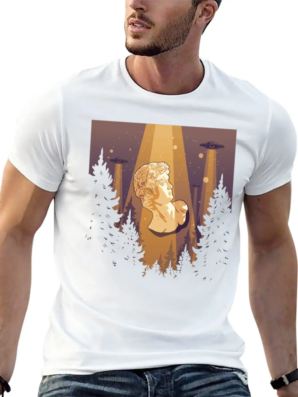 Cryptidcore Aesthetic David Statue UFO Classic Cotton Tee – Unisex Comfort For Any Season