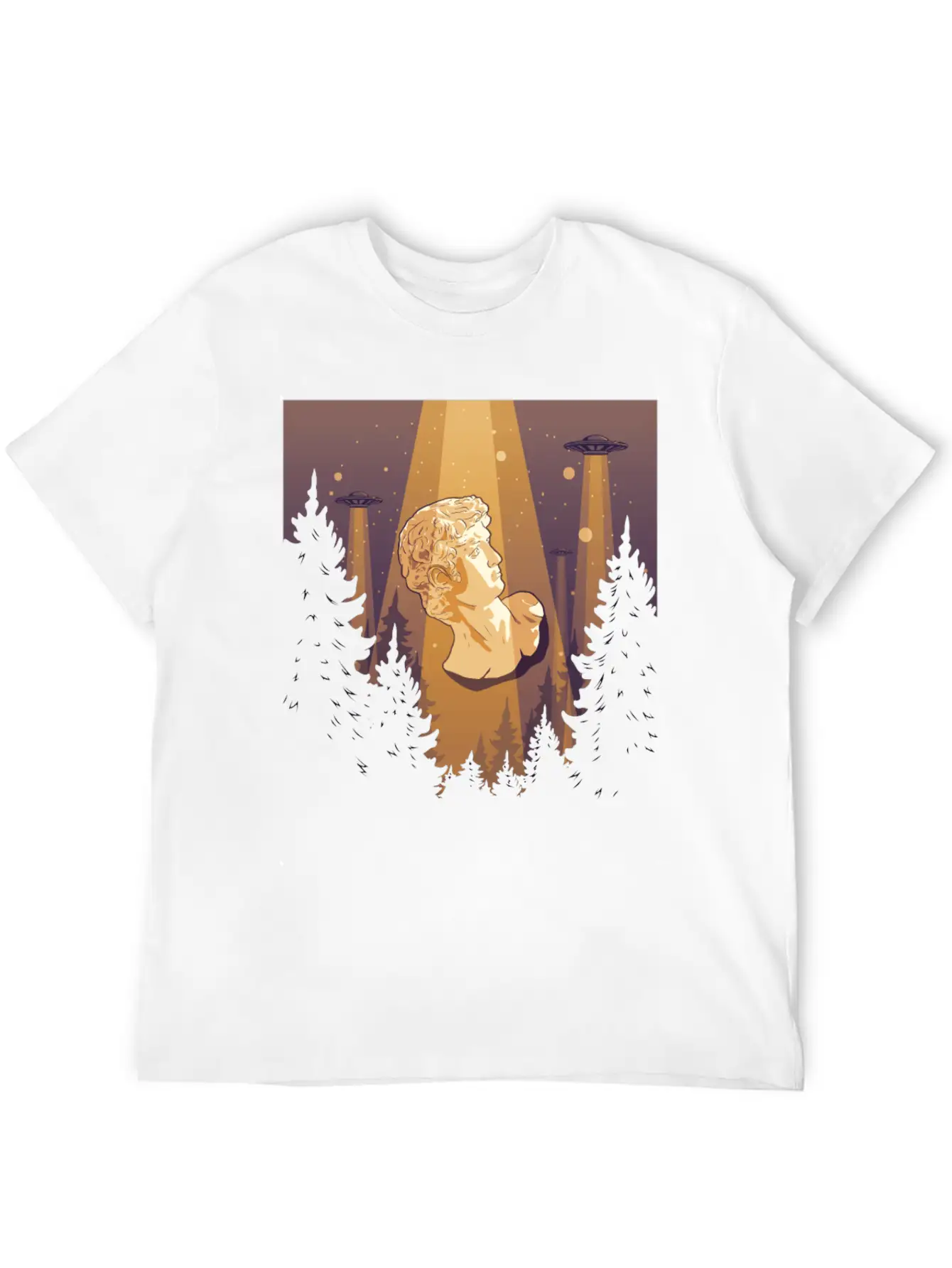 Cryptidcore Aesthetic David Statue UFO Classic Cotton Tee – Unisex Comfort For Any Season