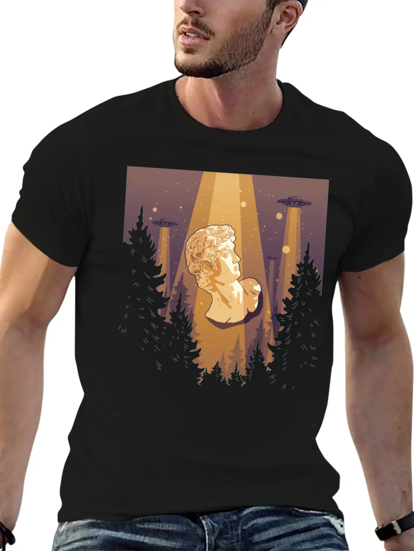 Cryptidcore Aesthetic David Statue UFO Classic Cotton Tee – Unisex Comfort For Any Season