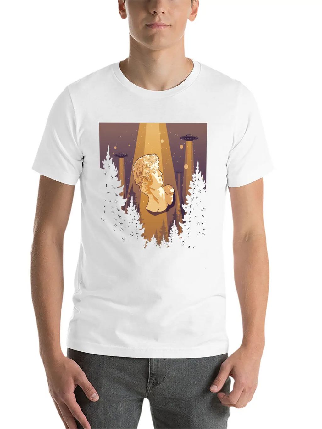 Cryptidcore Aesthetic David Statue UFO Classic Cotton Tee – Unisex Comfort For Any Season