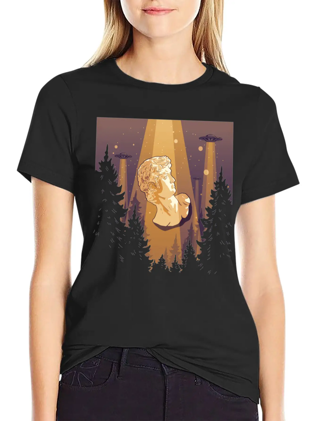 Cryptidcore Aesthetic David Statue UFO Classic Cotton Tee – Unisex Comfort For Any Season