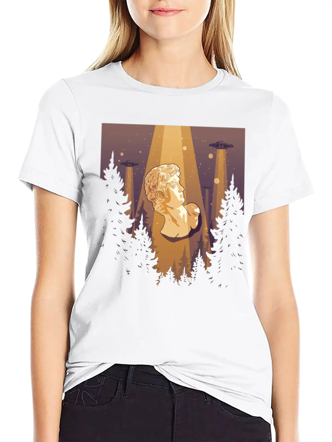 Cryptidcore Aesthetic David Statue UFO Classic Cotton Tee – Unisex Comfort For Any Season