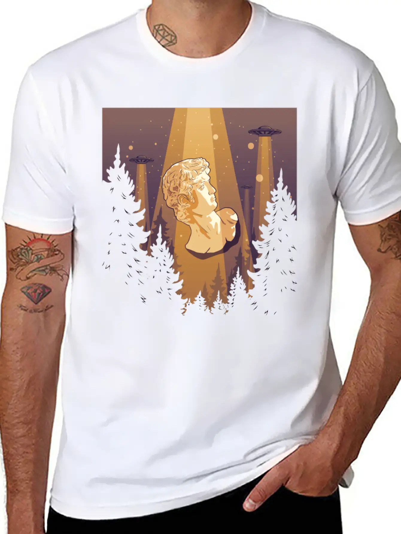 Cryptidcore Aesthetic David Statue UFO Classic Cotton Tee – Unisex Comfort For Any Season