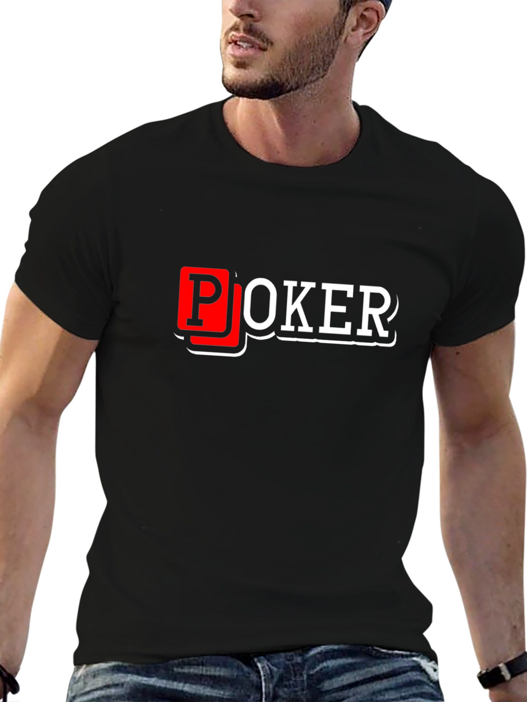 Poker Graphic T-Shirt - Black Cotton Blend