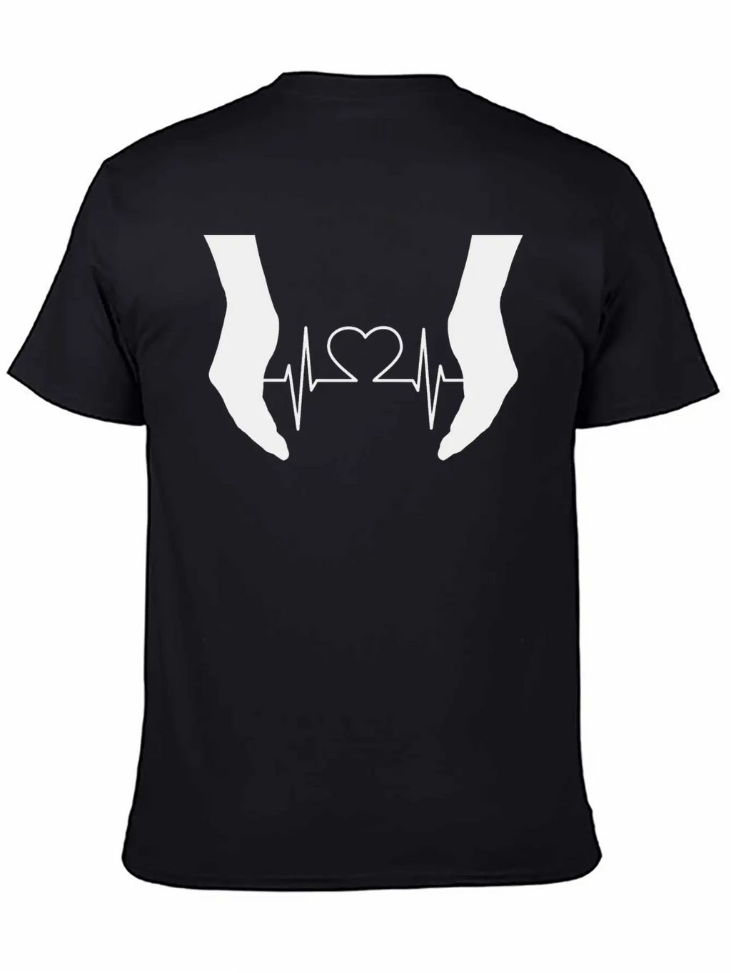 Cupping Hands Heart EKG Silhouette Essential Cotton Tee For Daily Outfits – Unisex Style