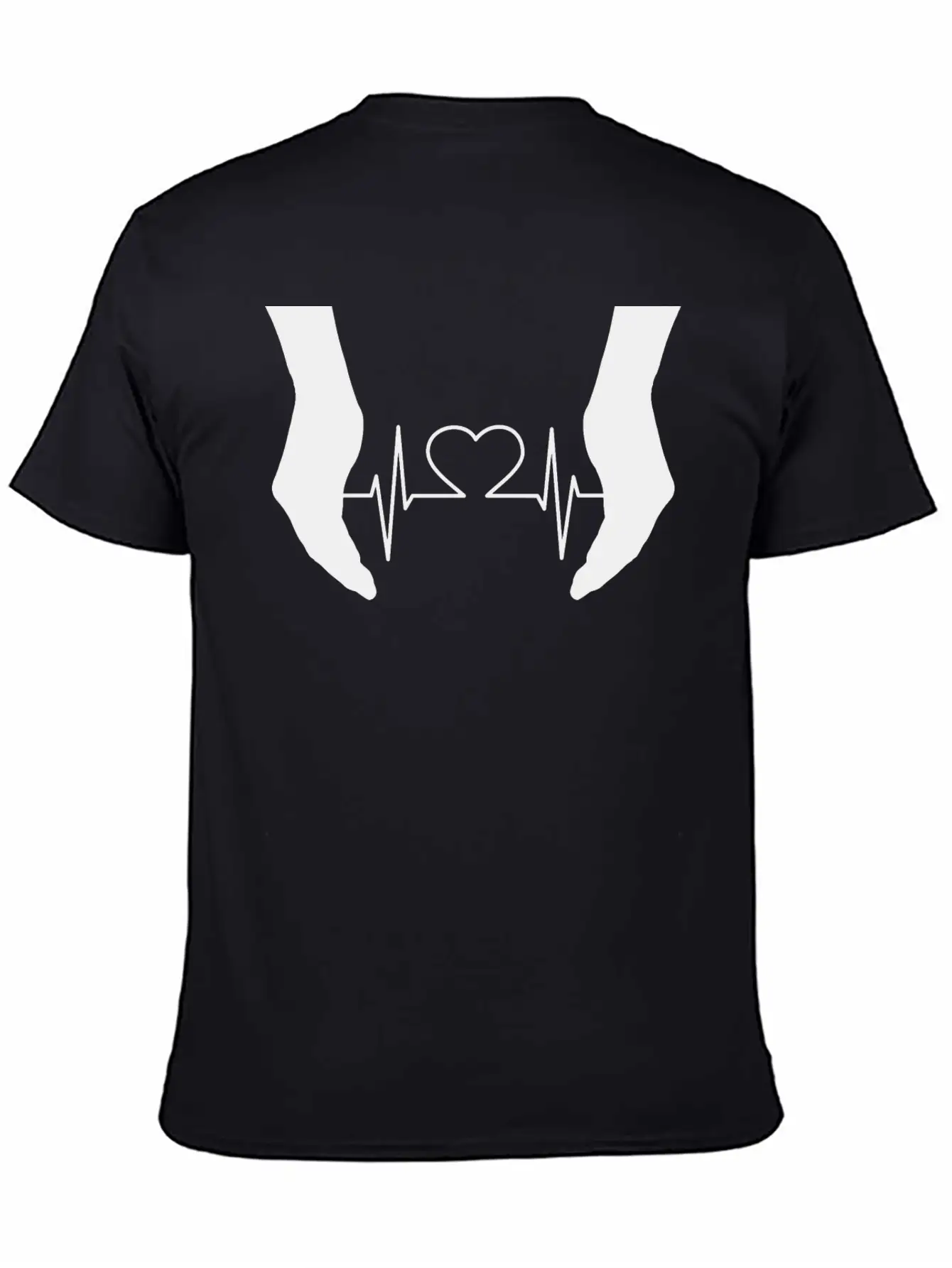 Cupping Hands Heart EKG Silhouette Essential Cotton Tee For Daily Outfits – Unisex Style