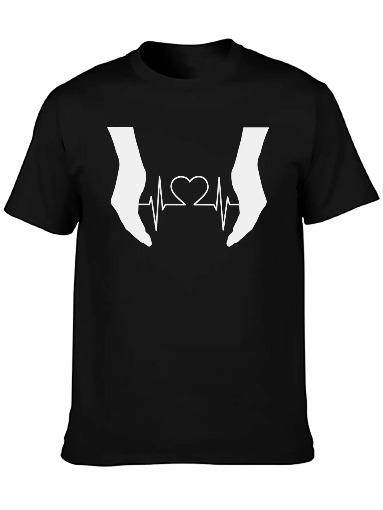 Cupping Hands Heart EKG Silhouette Essential Cotton Tee For Daily Outfits – Unisex Style
