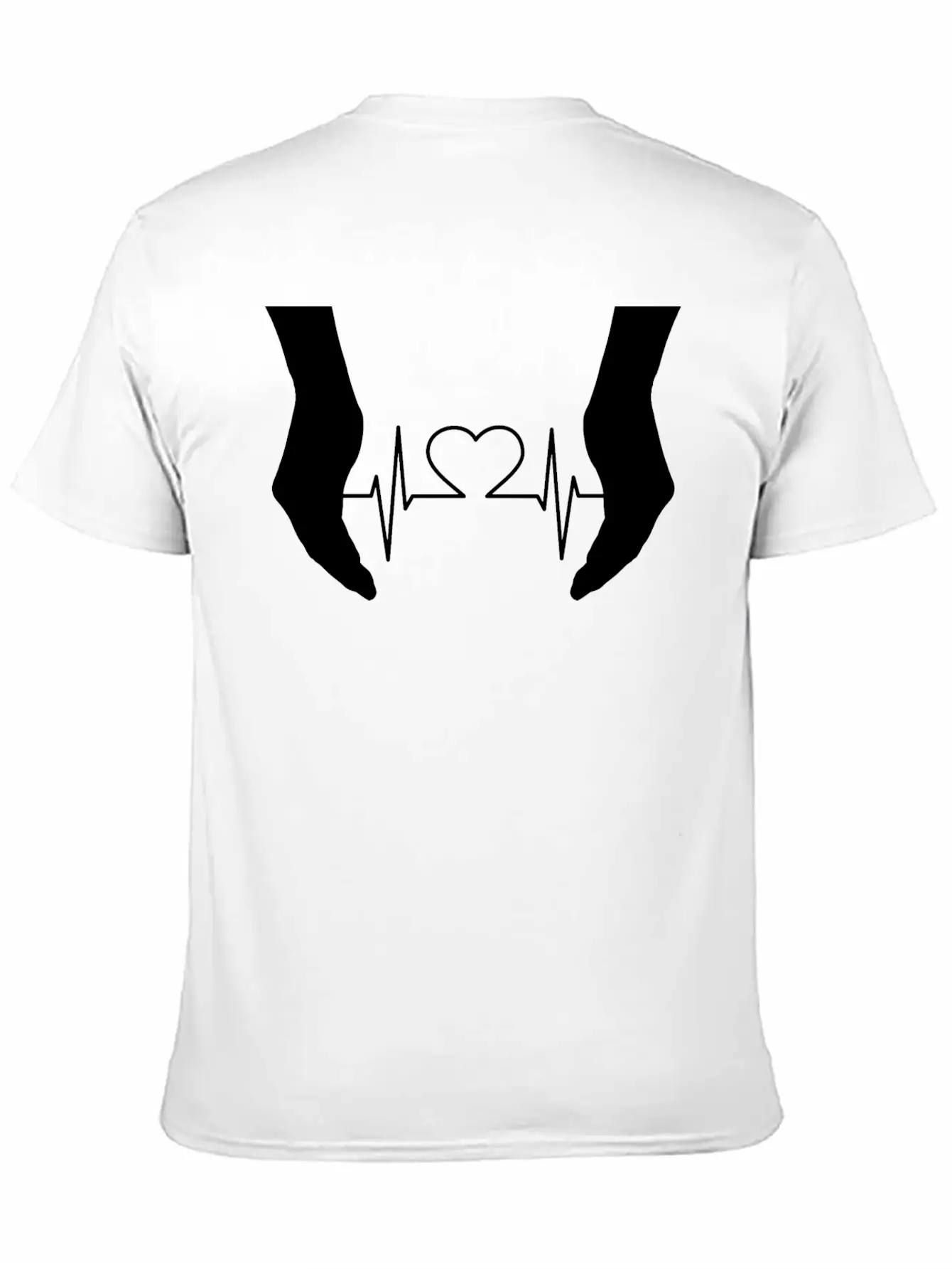 Cupping Hands Heart EKG Silhouette Essential Cotton Tee For Daily Outfits – Unisex Style
