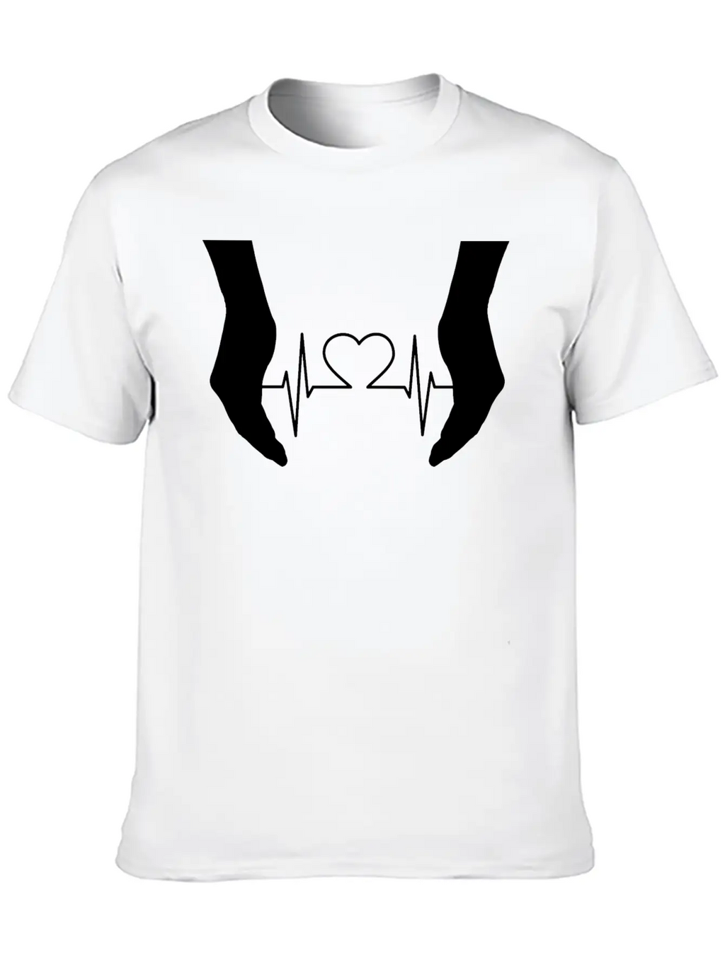 Cupping Hands Heart EKG Silhouette Essential Cotton Tee For Daily Outfits – Unisex Style