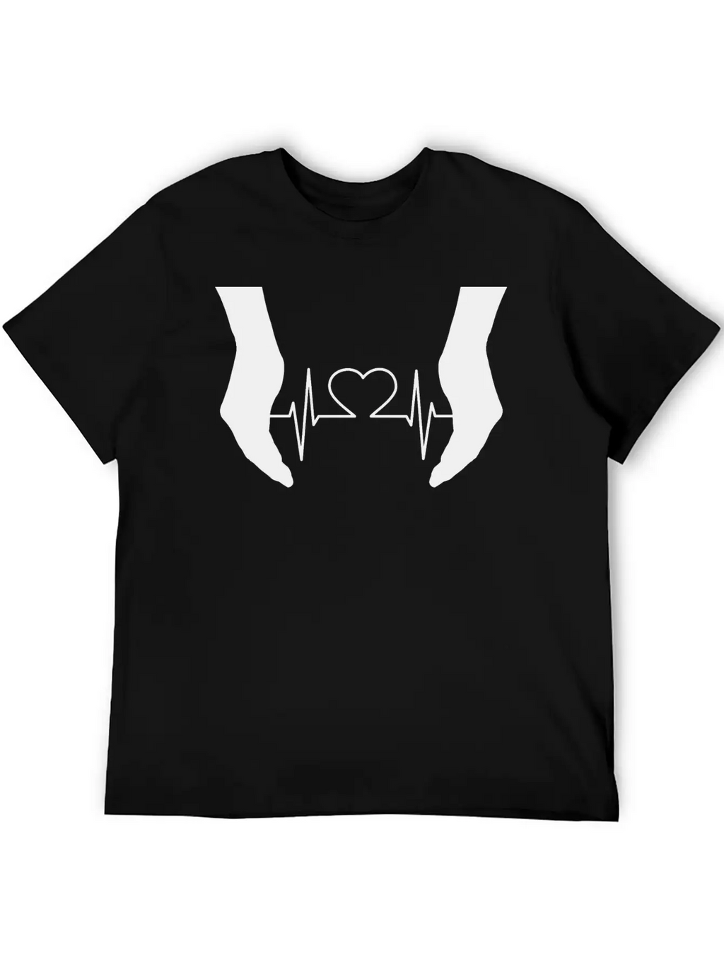 Cupping Hands Heart EKG Silhouette Essential Cotton Tee For Daily Outfits – Unisex Style