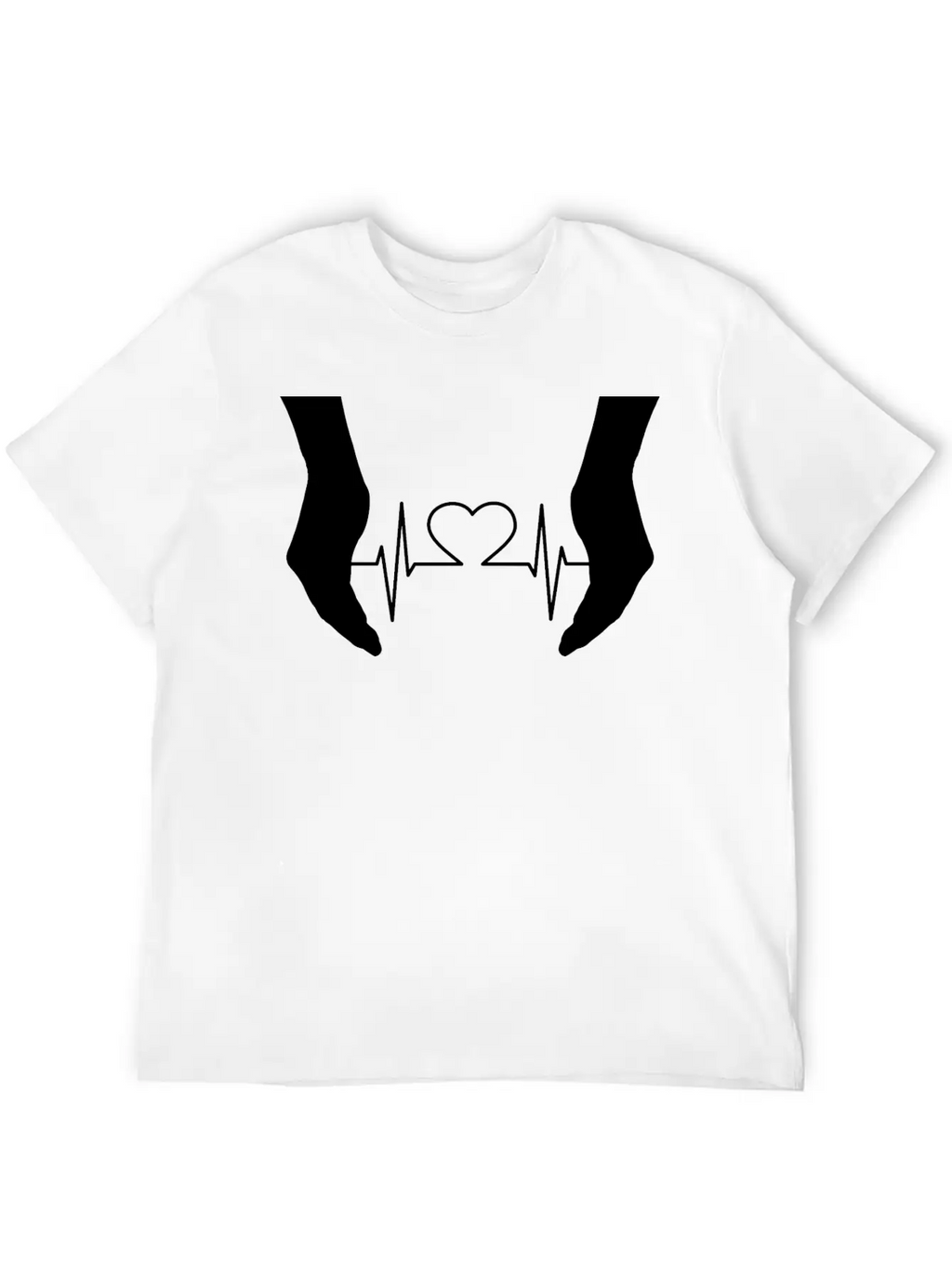 Cupping Hands Heart EKG Silhouette Essential Cotton Tee For Daily Outfits – Unisex Style