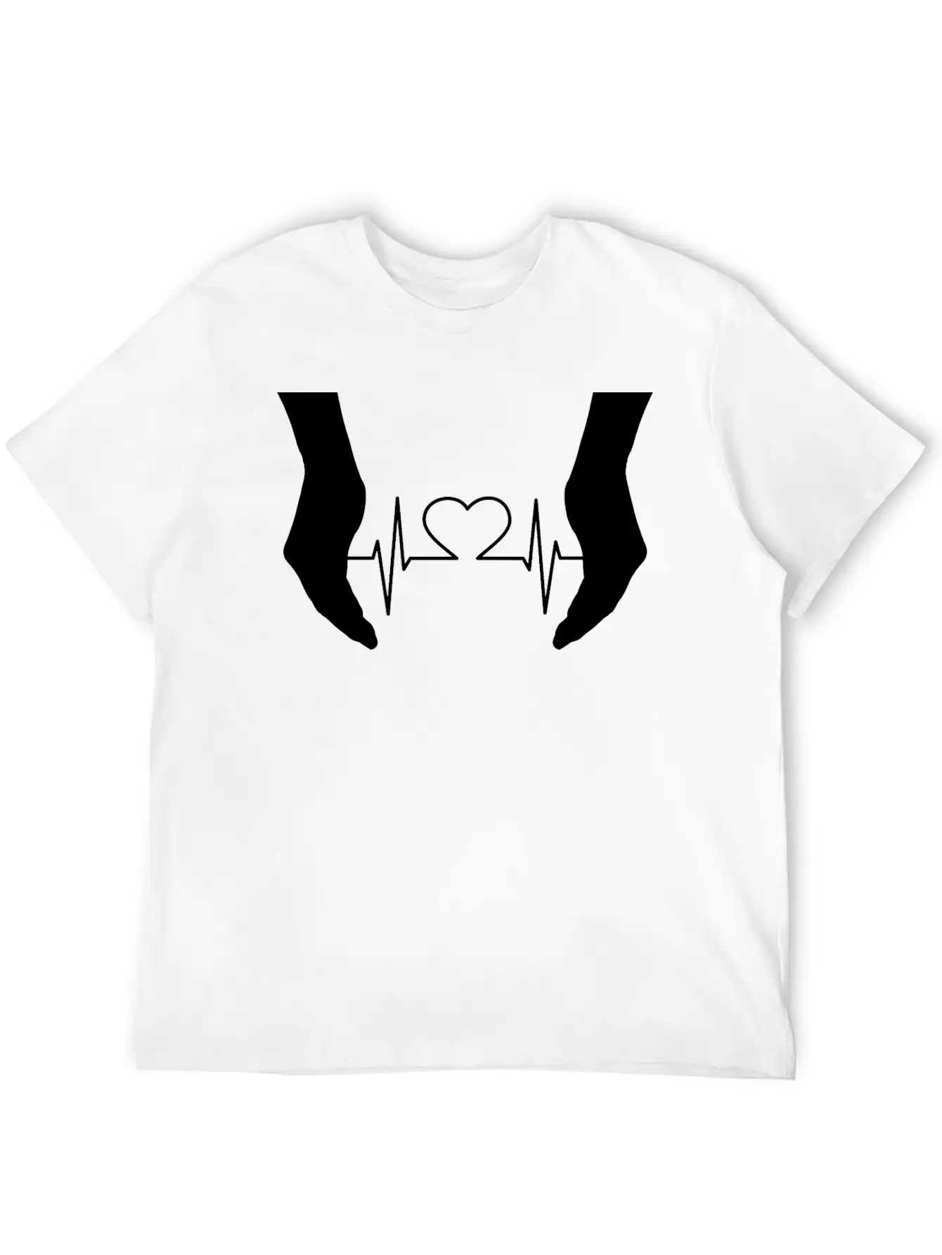 Cupping Hands Heart EKG Silhouette Essential Cotton Tee For Daily Outfits – Unisex Style
