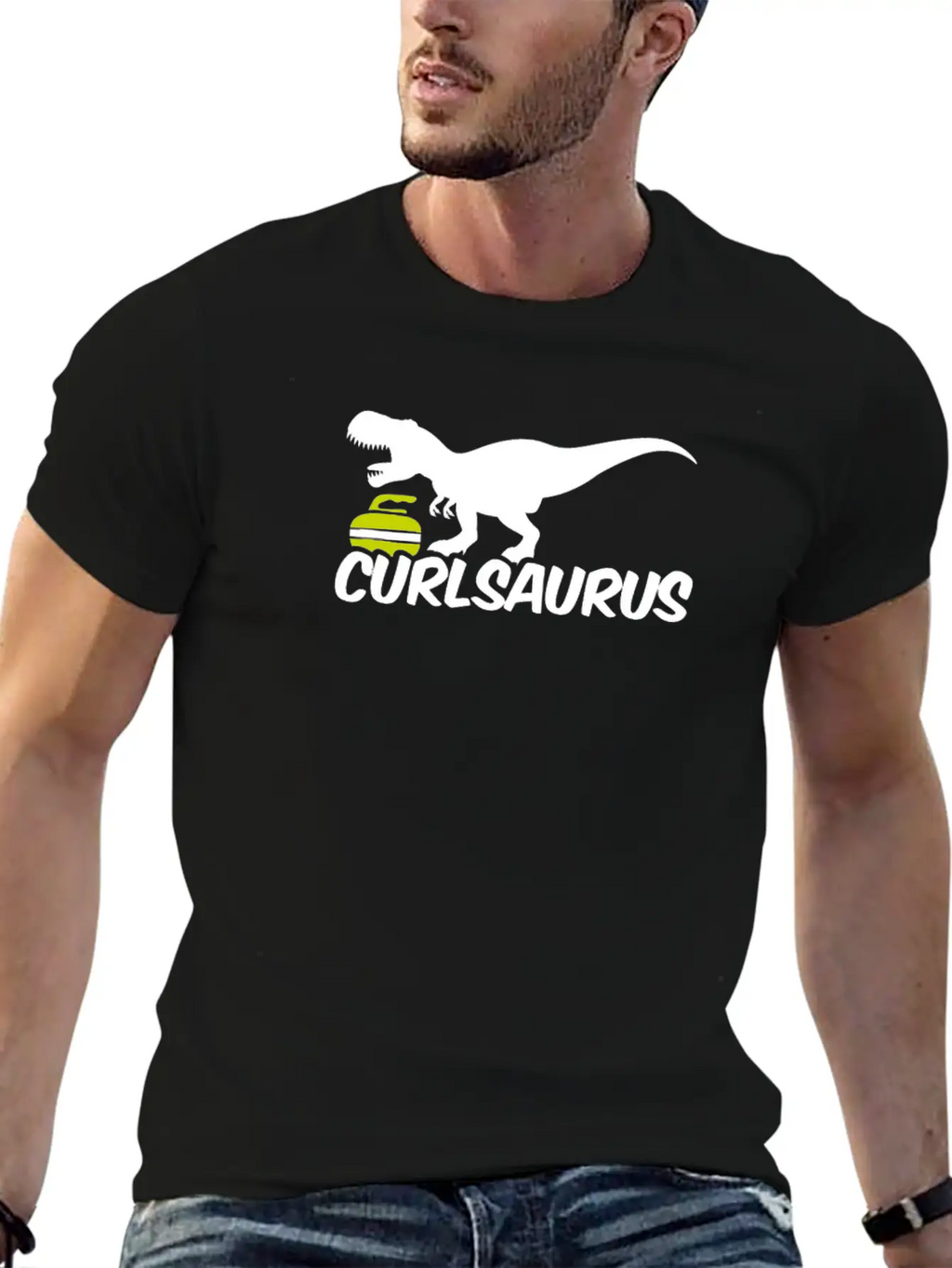 Curling Saurus Dinosaur Curling Stone Winter Basic Graphic T-Shirt – Daily Comfort In Soft Cotton