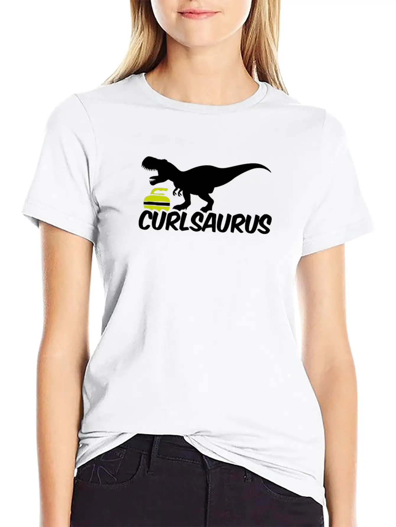 Curling Saurus Dinosaur Curling Stone Winter Basic Graphic T-Shirt – Daily Comfort In Soft Cotton