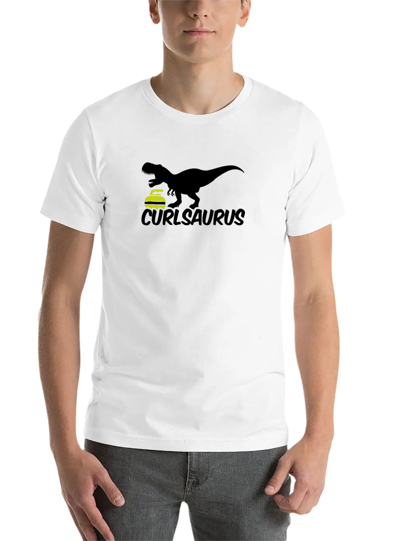 Curling Saurus Dinosaur Curling Stone Winter Basic Graphic T-Shirt – Daily Comfort In Soft Cotton