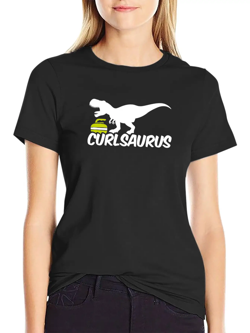 Curling Saurus Dinosaur Curling Stone Winter Basic Graphic T-Shirt – Daily Comfort In Soft Cotton