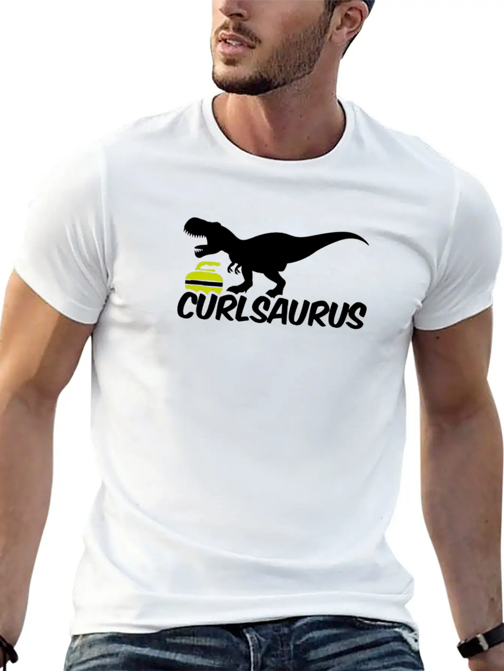 Curling Saurus Dinosaur Curling Stone Winter Basic Graphic T-Shirt – Daily Comfort In Soft Cotton