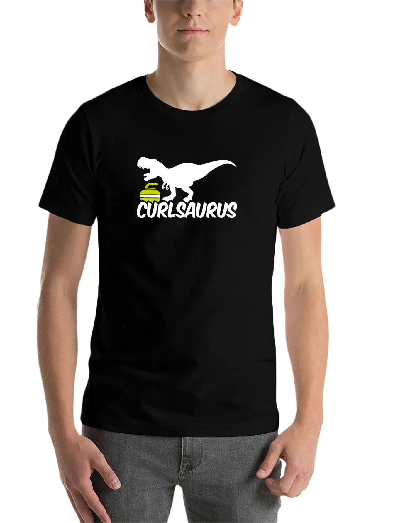 Curling Saurus Dinosaur Curling Stone Winter Basic Graphic T-Shirt – Daily Comfort In Soft Cotton