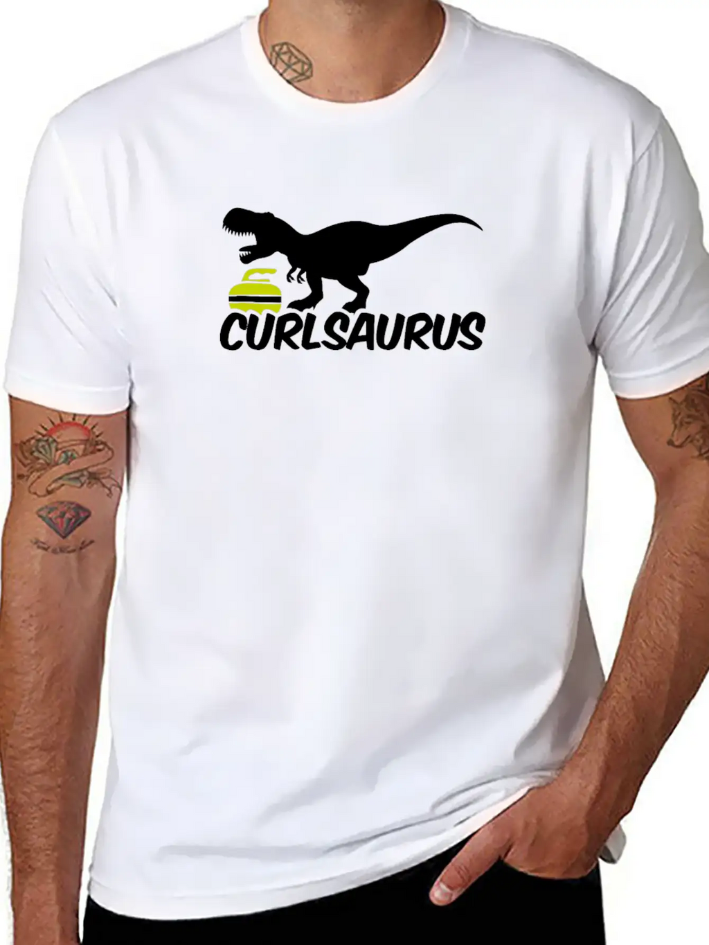 Curling Saurus Dinosaur Curling Stone Winter Basic Graphic T-Shirt – Daily Comfort In Soft Cotton