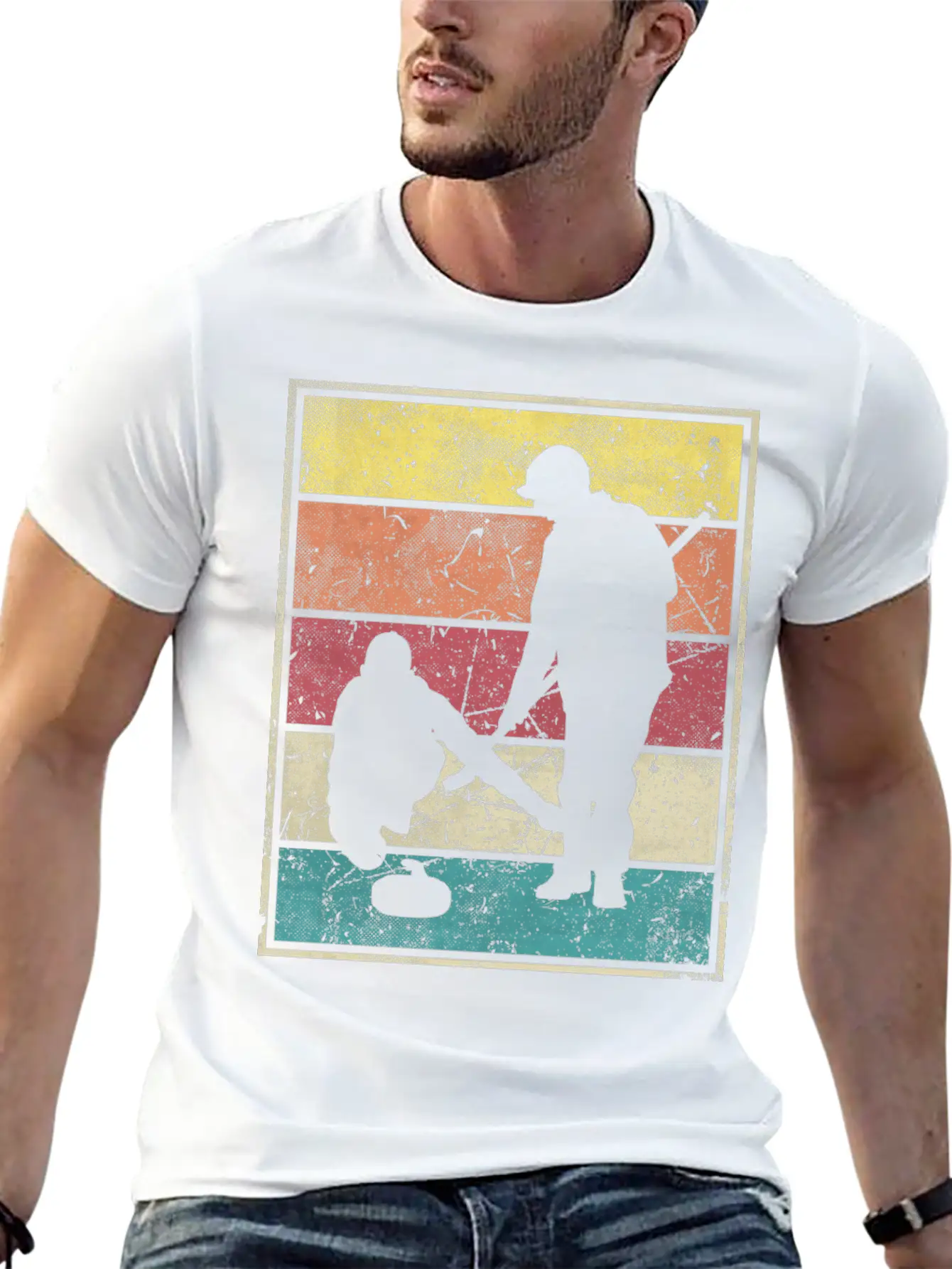 Curling Team Broom Stone Basic Graphic T-Shirt – Daily Comfort In Soft Cotton