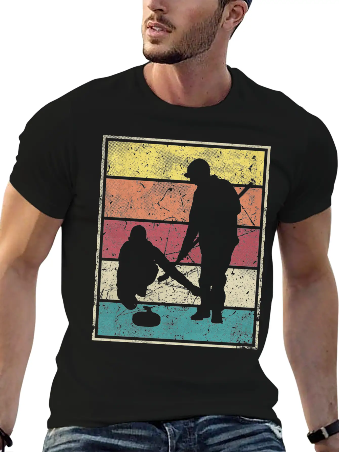 Curling Team Broom Stone Basic Graphic T-Shirt – Daily Comfort In Soft Cotton