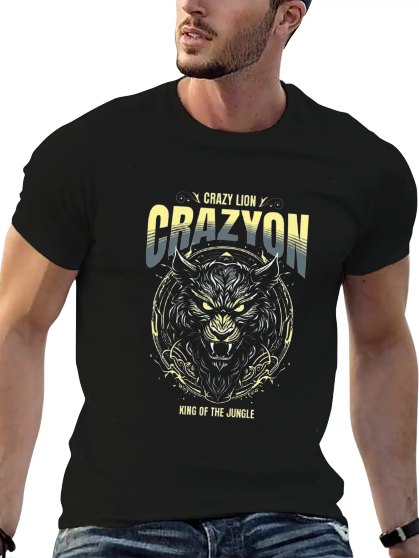 Customizable Crazy Lion Breathable Soft Cotton T-Shirt – Timeless Casual Look