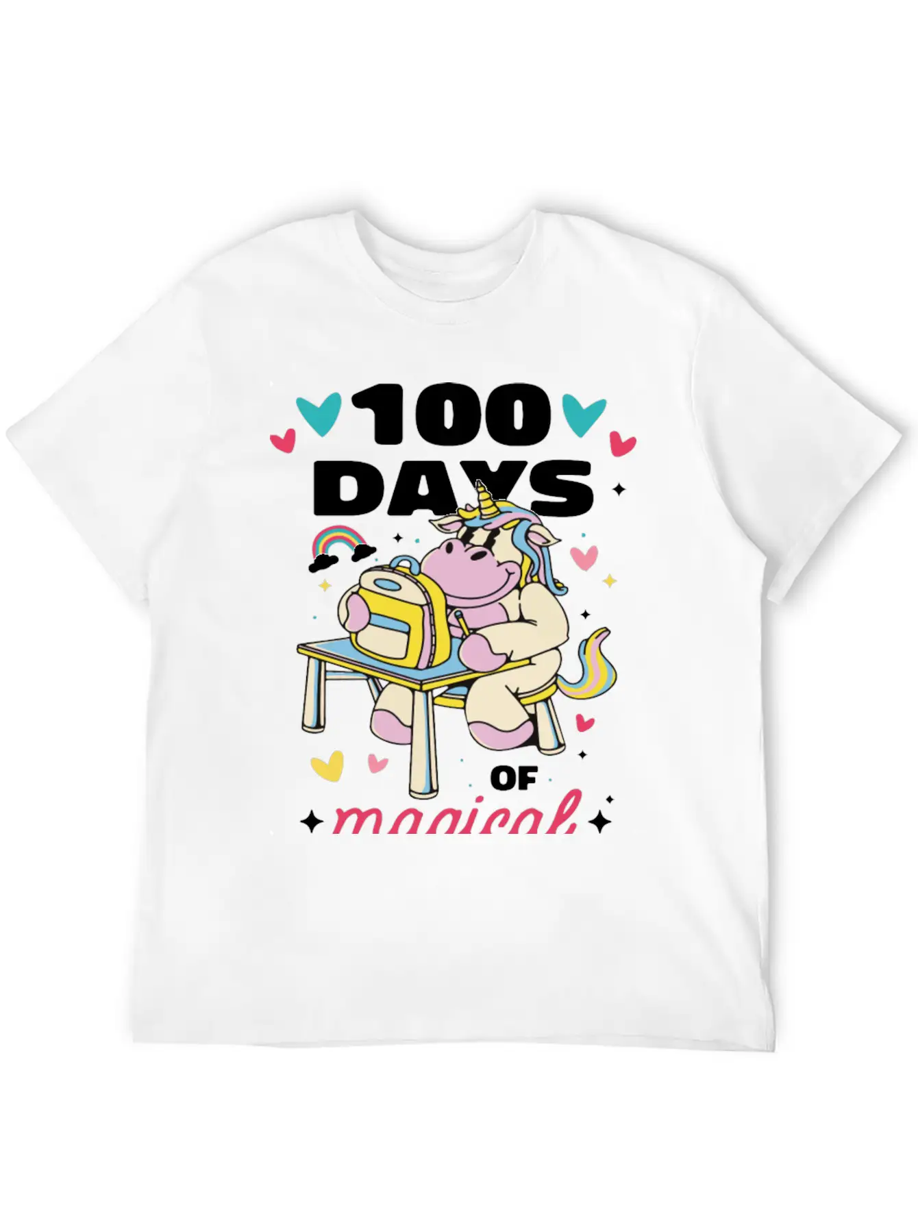 Cute 100 Days Of School Magical Learning Unicorn Classic Cotton Tee – Unisex Comfort For Any Season