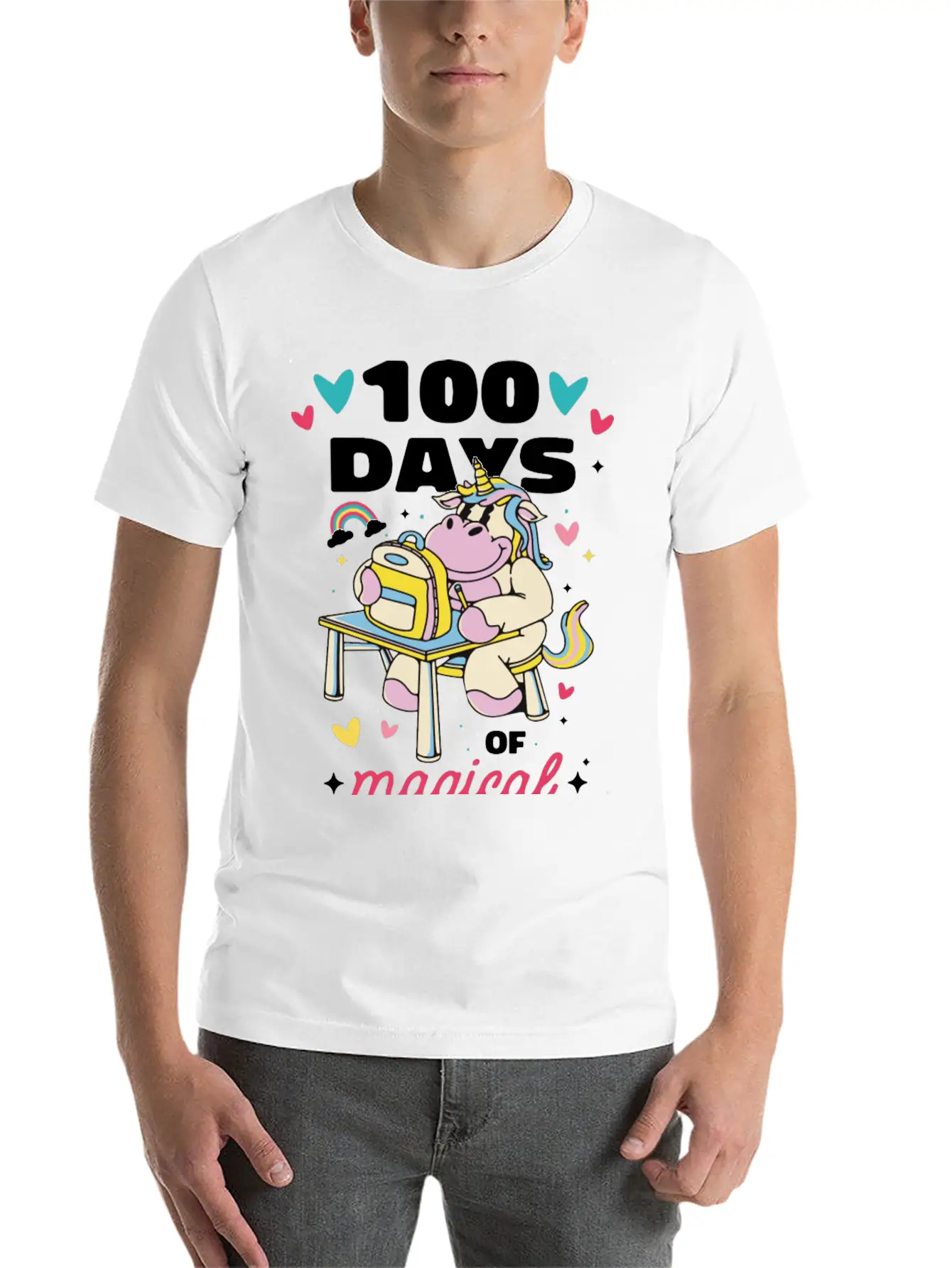 Cute 100 Days Of School Magical Learning Unicorn Classic Cotton Tee – Unisex Comfort For Any Season