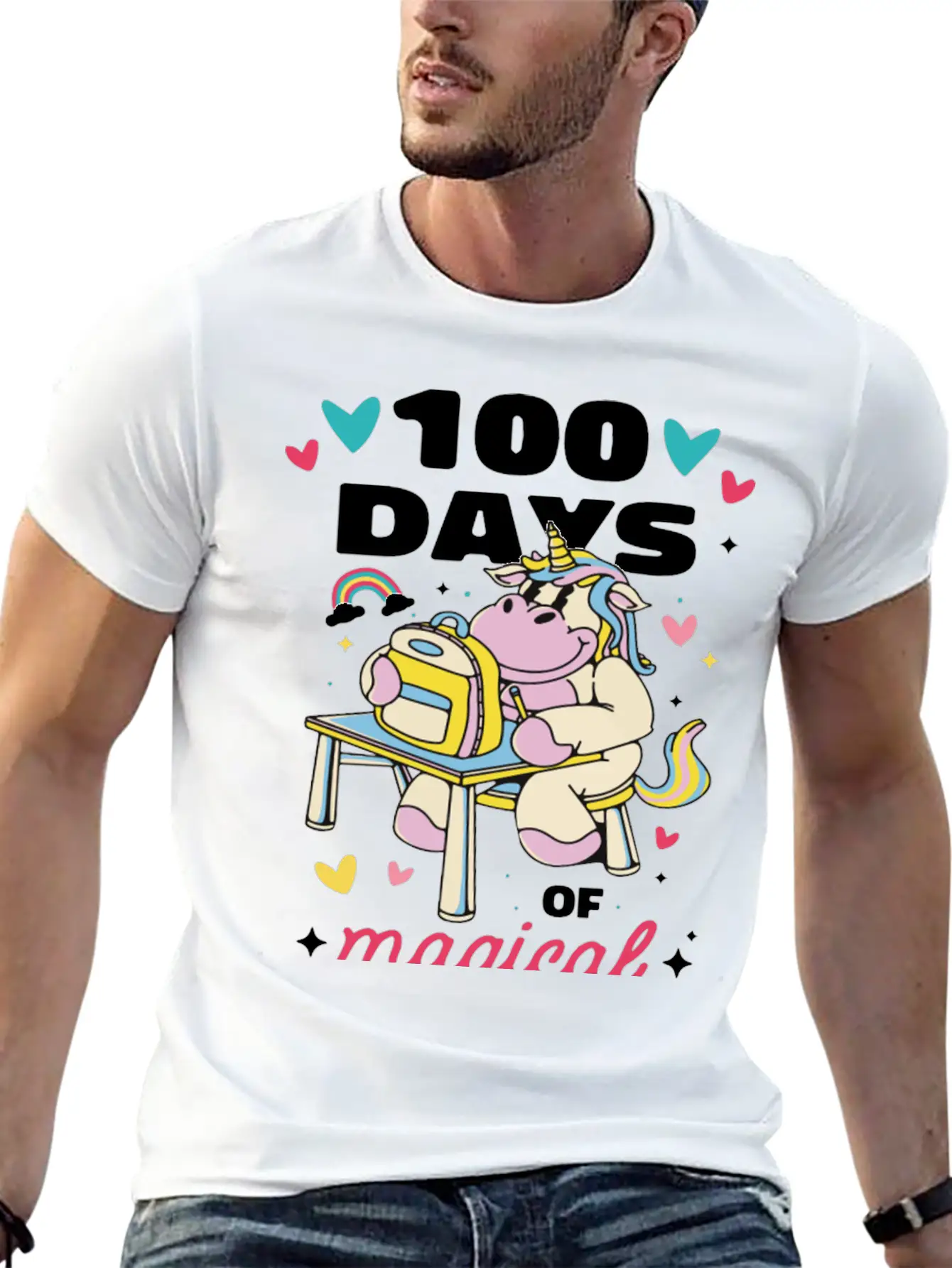 Cute 100 Days Of School Magical Learning Unicorn Classic Cotton Tee – Unisex Comfort For Any Season