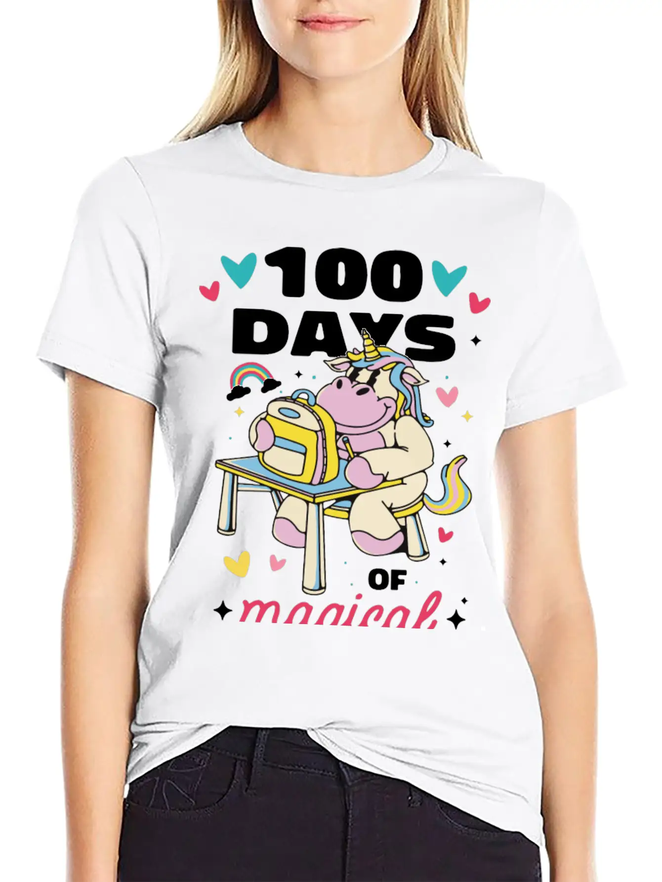Cute 100 Days Of School Magical Learning Unicorn Classic Cotton Tee – Unisex Comfort For Any Season