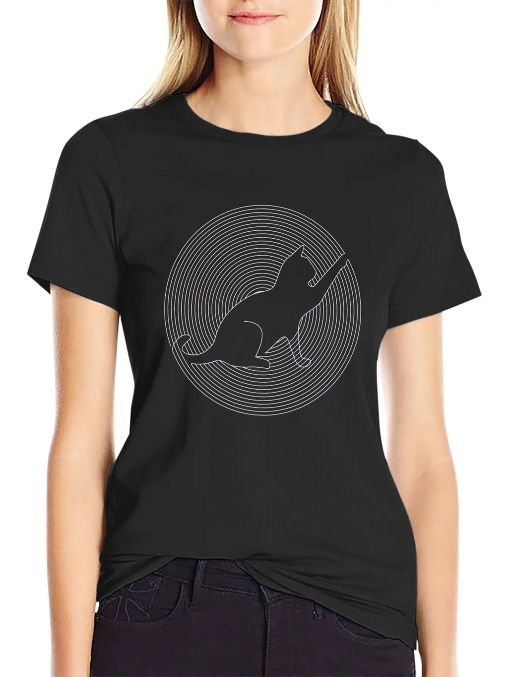 Cute Abstract Minimal Cat Kitten Basic Graphic T-Shirt – Daily Comfort In Soft Cotton