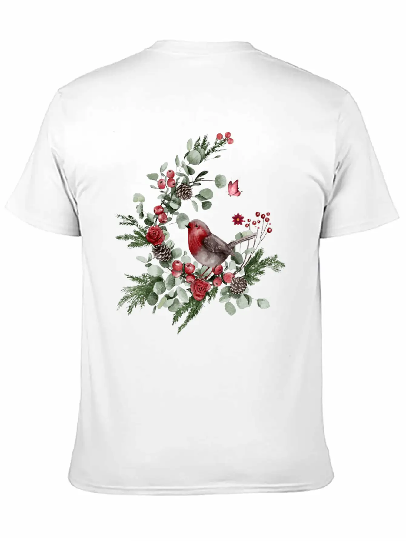 Cute Bird Perched On A Pine Branch Stylish Everyday T-Shirt – Unisex Basic Cotton Tee