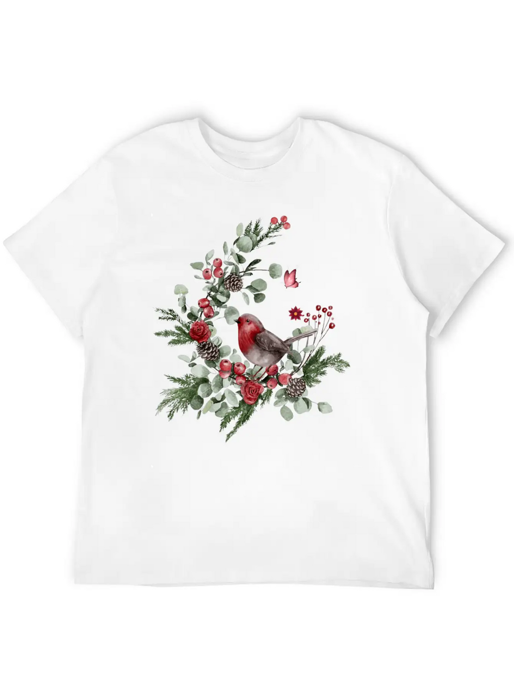 Cute Bird Perched On A Pine Branch Stylish Everyday T-Shirt – Unisex Basic Cotton Tee
